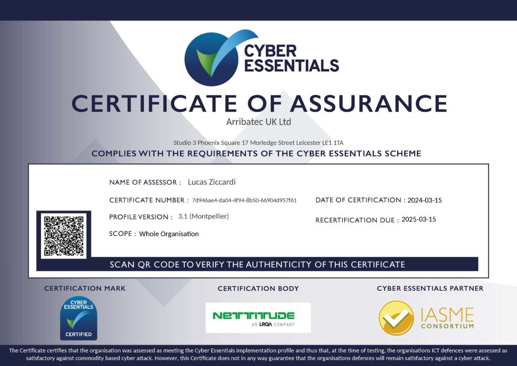 Safe and Secure: Arribatec awarded Cyber Essentials Accreditation